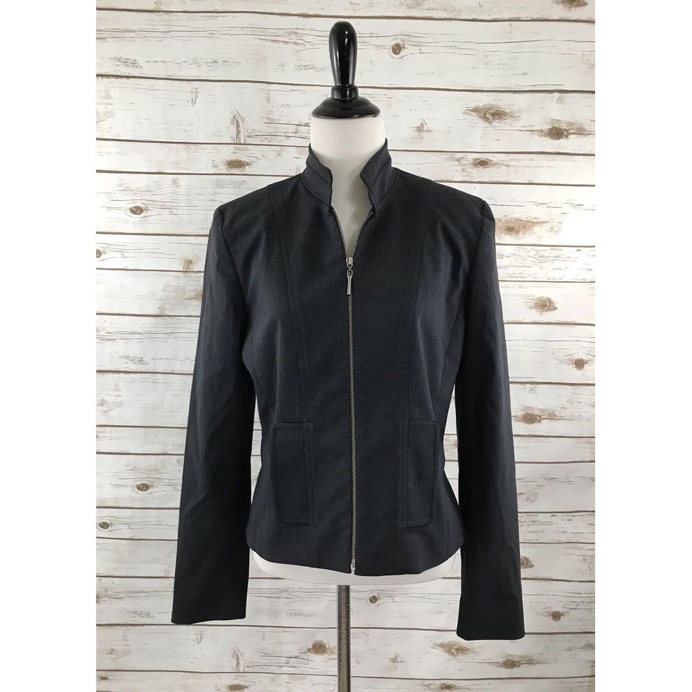 NEW‎ Cache Gray Zip Front Blazer Jacket Collar Career Size 10 $198